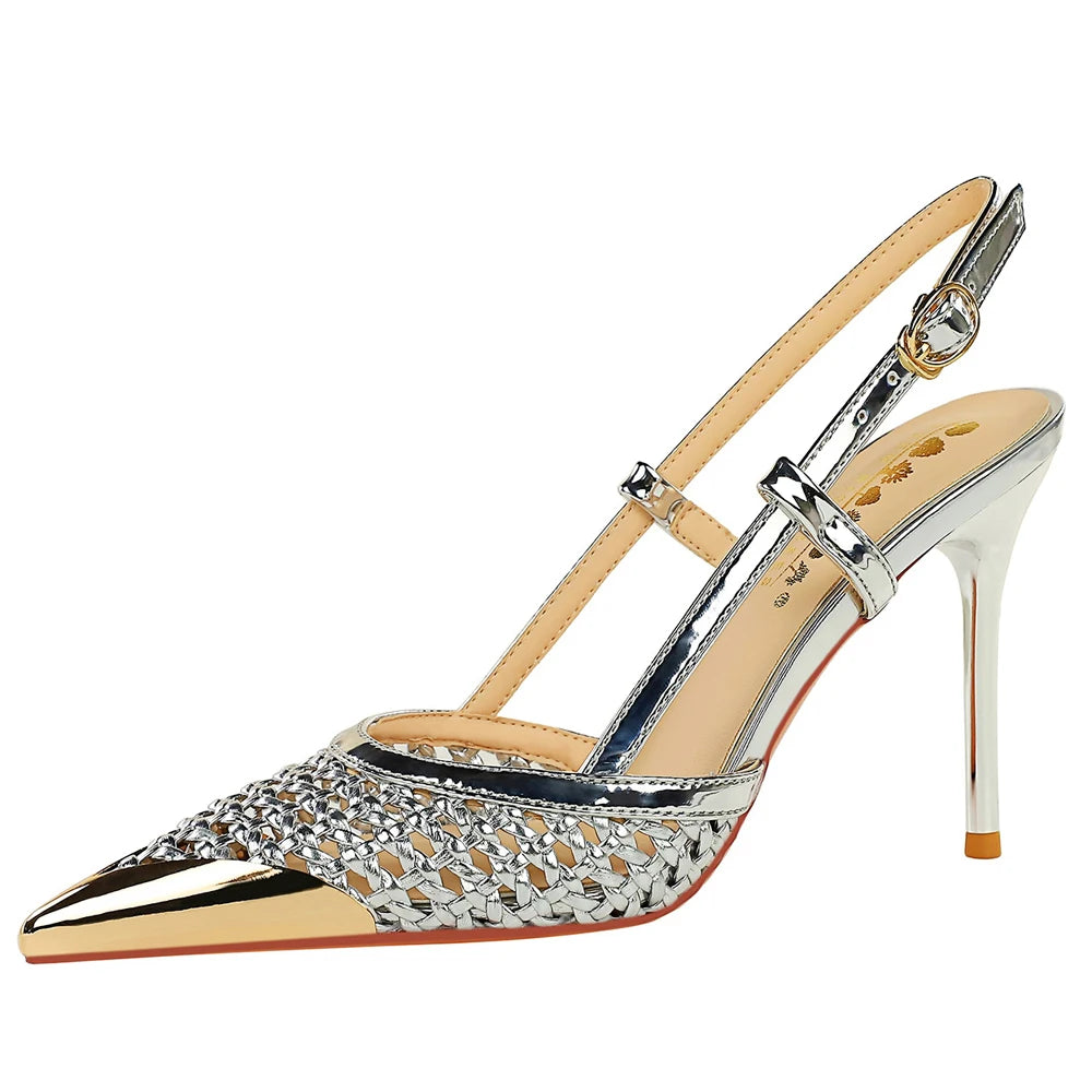 Woven Pointed Toe Slim Stiletto Heel Sandals for Women