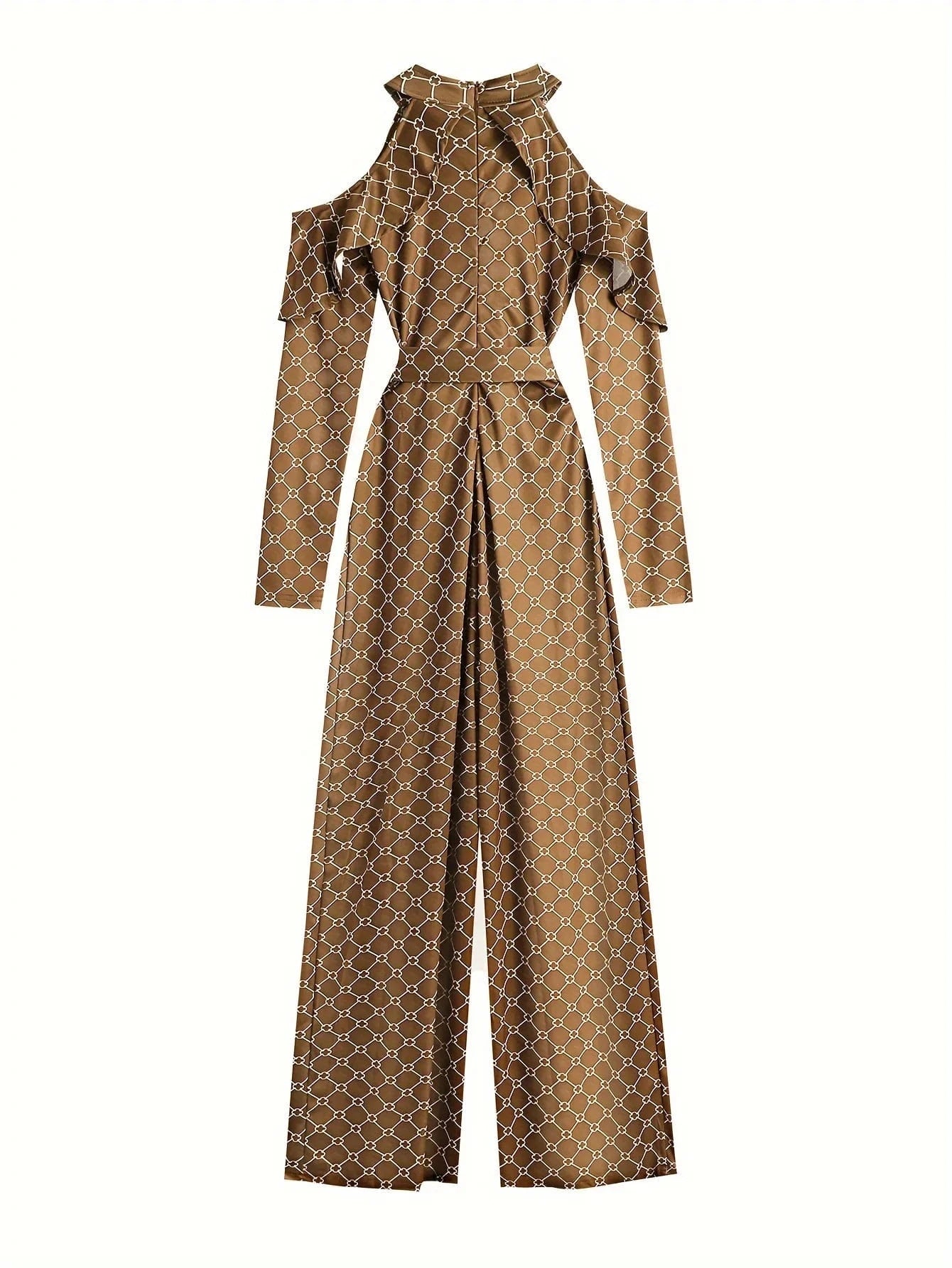 Plaid Print Rompers Womens Jumpsuit Off Shoulder Ruffles Long Sleeve Bandage Overall Elegant Belted Plus Size Wide Leg Bodysuit