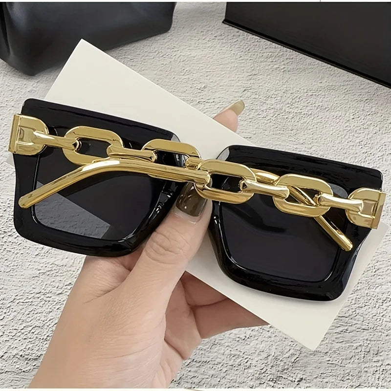 2pcs Luxury Oversized Fashion Sunglasses for Women - Large Square Frame with Anti-Glare Lenses, Golden & Rose Golden Accents