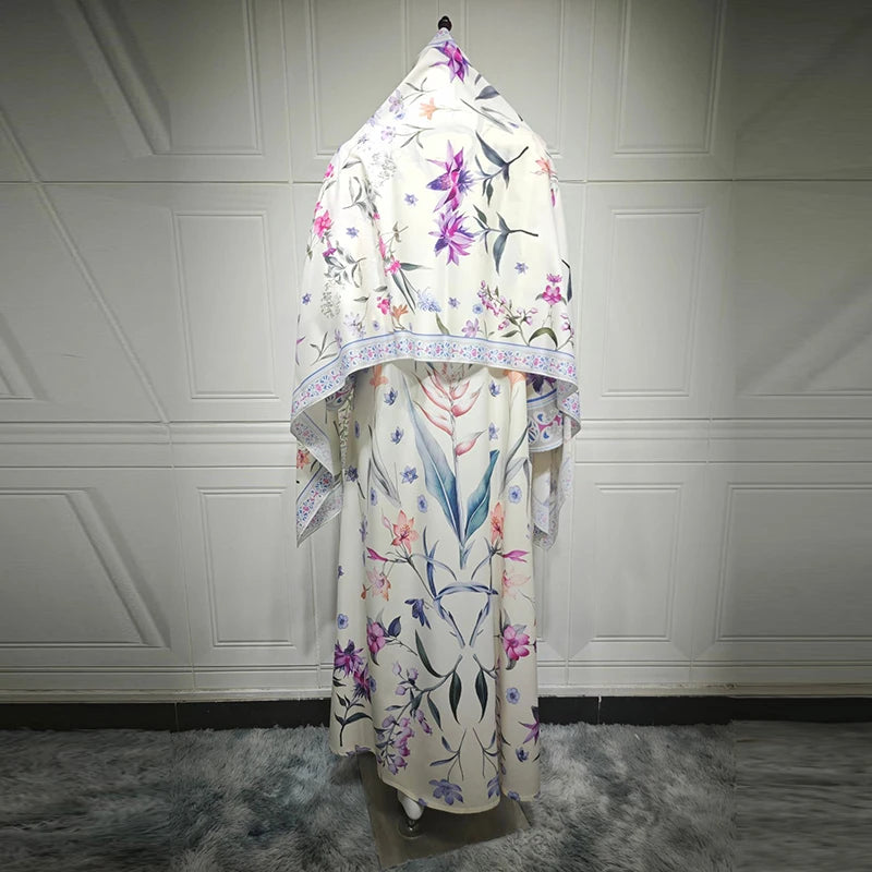 Elegant High Street Swing Vacation Jackets 2025 New Women's V Neck Autumn Coat Floral Print Long Sleeved Loose Muslim Cardigan