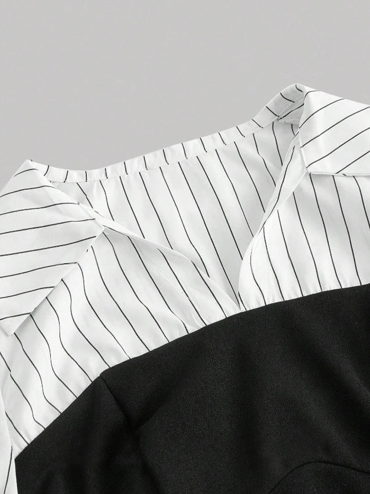 Women's Fashion Striped Spliced Lapel Shirt Elegant Fashion Style Business Casual Office Wear
