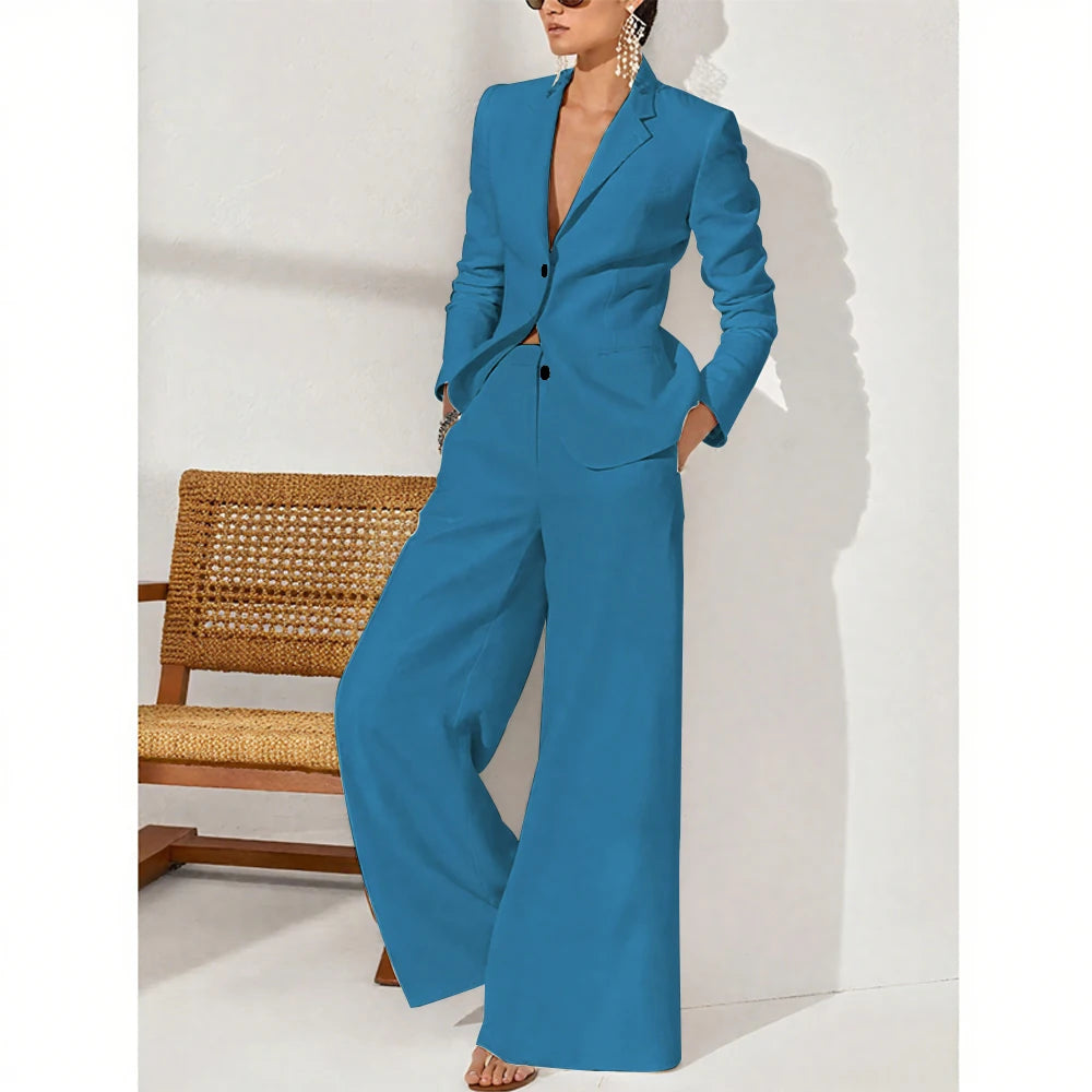 Summer Linen Women Pants Sets White Fashion Notch Lapel Single Breasted 2 Piece Elegant Chic Daily Casual Office Female Suit