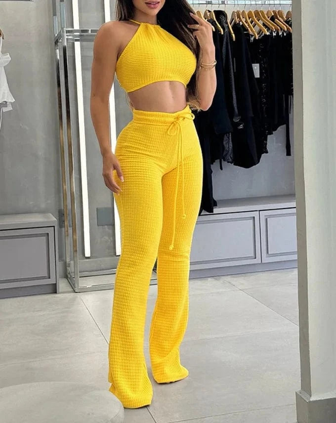 Women's Two-piece Knitted Sexy Suspender High Waisted Fashionable Casual Pants Set for Summer 2025