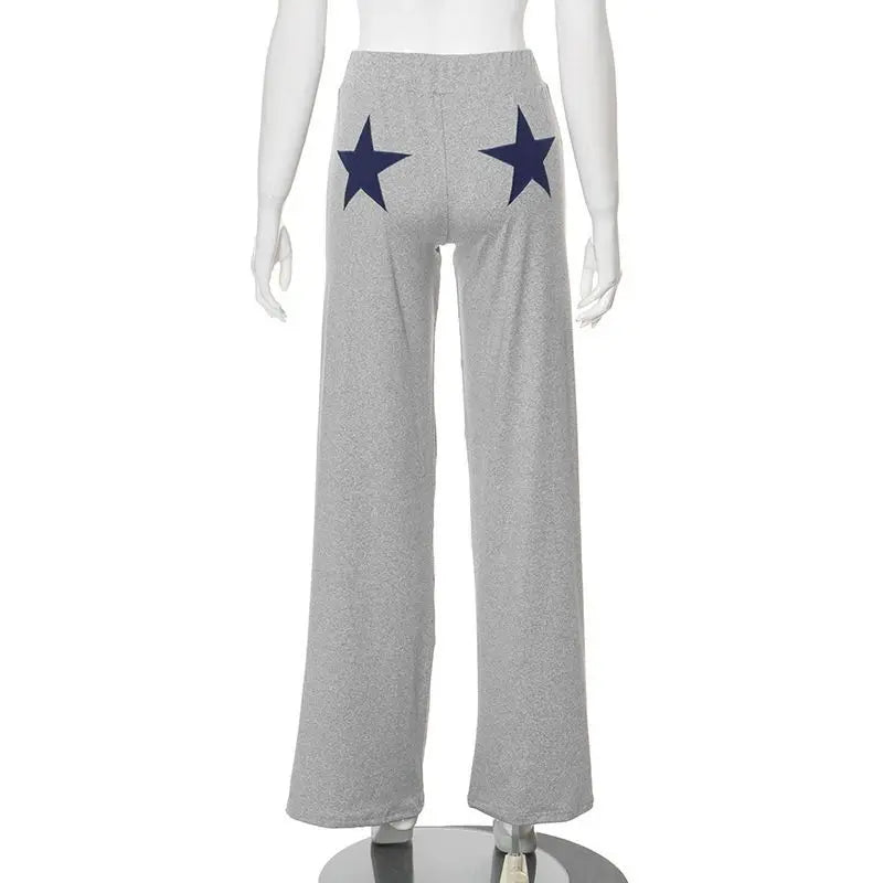 New 2025 Summer Womens High Elasticity Sports Joggers Women Embroidered Star Pattern Streetwear Straight Tube Casual Y2k Pants