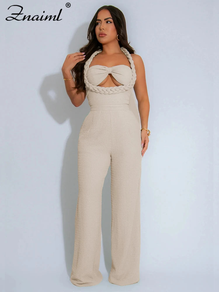 Znaiml Fashion Green Women Jumpsuits Summer Sleeveless Bandage Wide Leg Pants Loose Streetwear One Pieces Rempers Overalls 2025