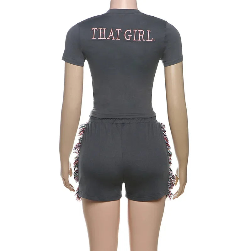 Shorts Set for Women Streetwear Sexy Slimming Short Sleeved Top and High Waist Solid Half Pants Female 2025 Spring/Summer New