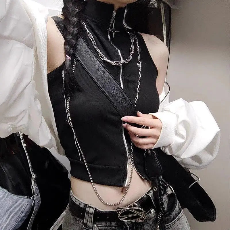 American Motorcycle Duplex Retro Spring and Autumn Hot Cool Short Zipper Jacket Women Slim Fashion Lapel Top Long Sleeve Jacket