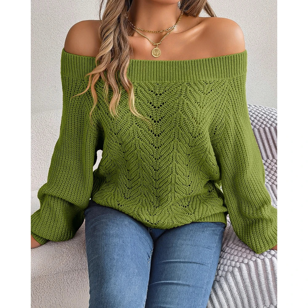 Women Off Shoulder Long Sleeve Knit Sweater Female Spring Casual Top y2k Clothes Streetwear