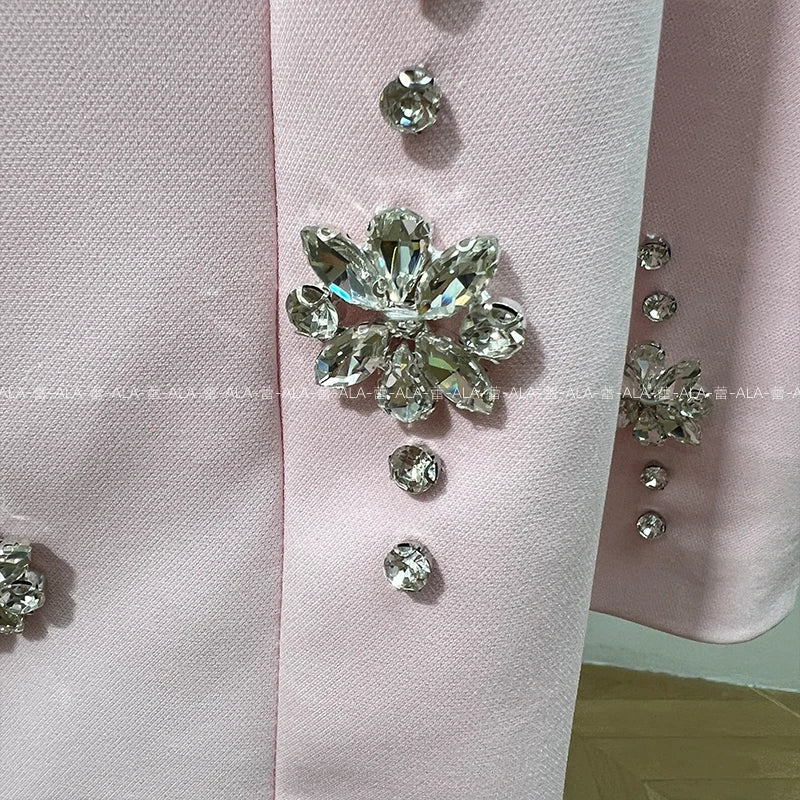 High-end Light Luxury Party Dress 2025 Summer Clothes New Heavy Industry Diamond Square Collar Waist Halter Bow Short Dress