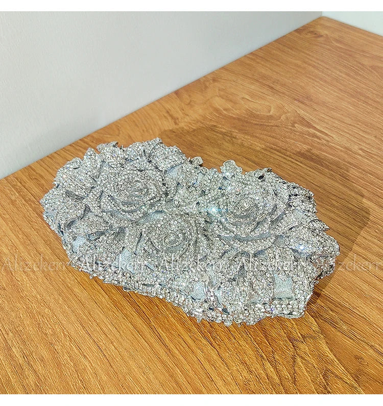 Alizekerr Rose Crystal Evening Clutch Bags Women New Luxury Boutique Sparkling Diamond Flower Purses And Handbags Wedding Party