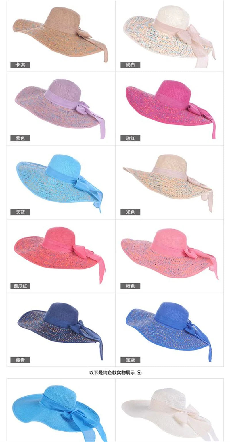 Hat Big-brimmed Cool Hat Women's Summer Sun Visor Sun-Proof Foldable Straw Hat UV-Proof Beach Sun Hat Summer Face Covering