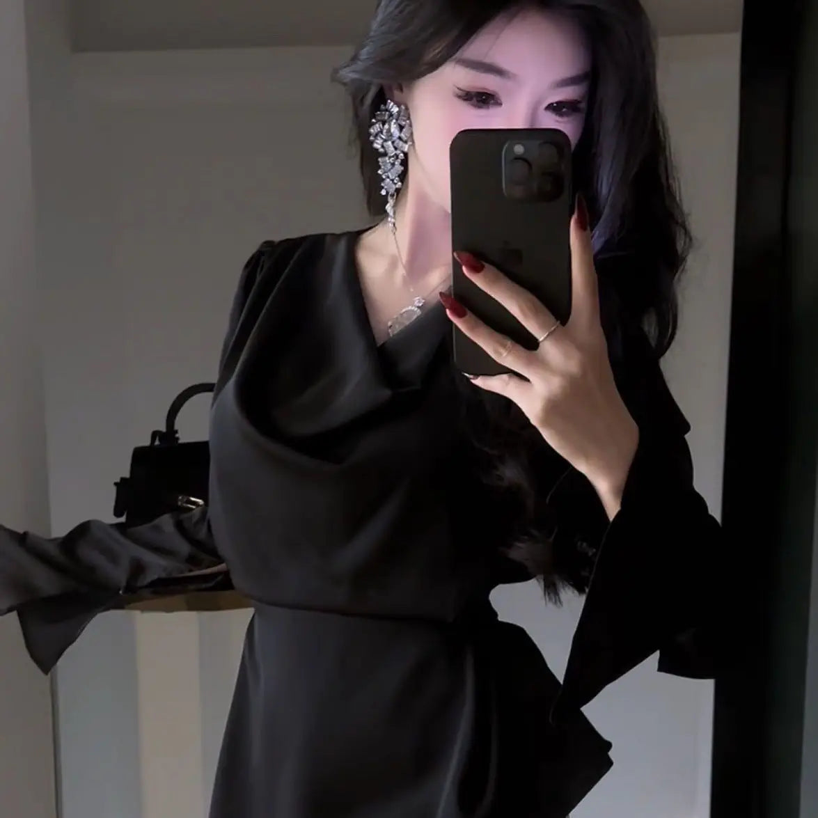 Silk Satin Basic Blouse Women Luxury Elegant Flare Long Sleeve Shirt Lady Bandage Tunic Top Korean Office Casual