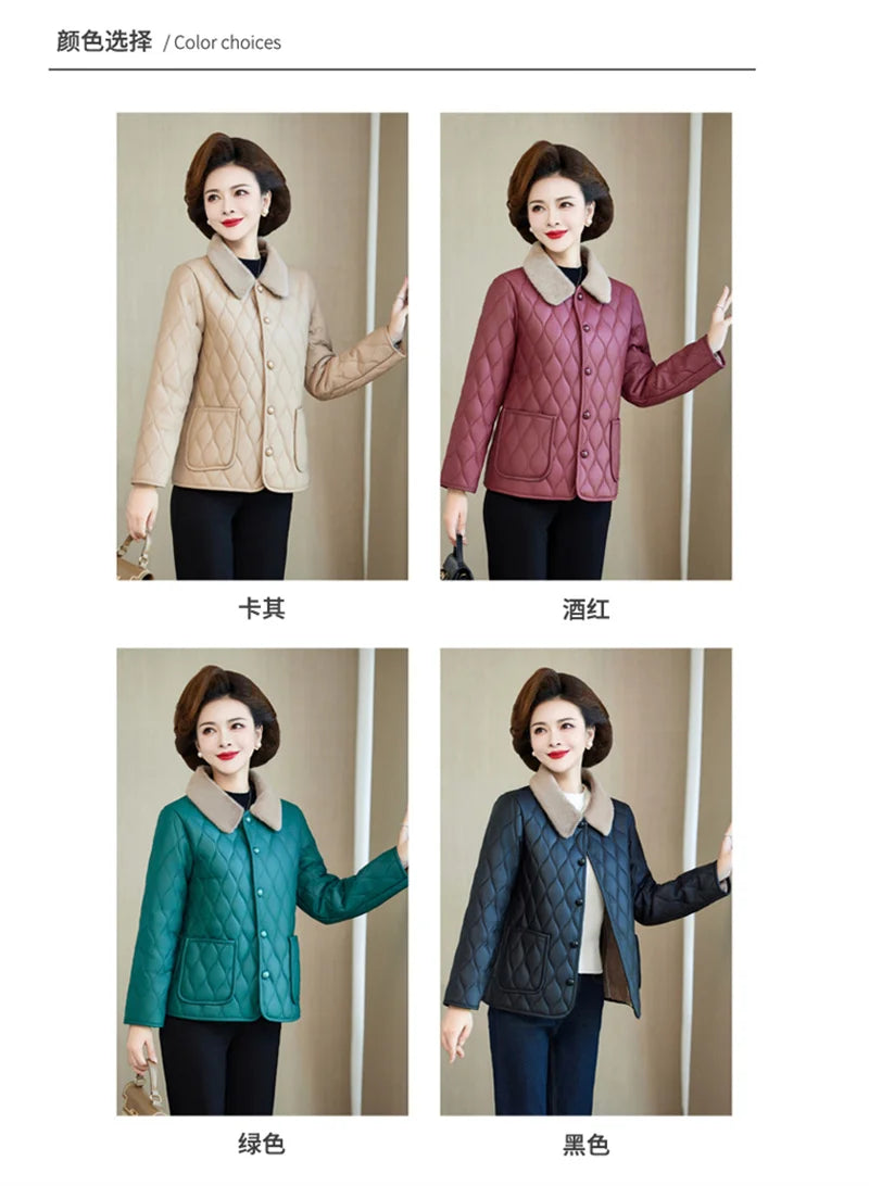Winter Plush Jacket Winter Mom's Fashion Plus Size Loose Thick Fur Collar Coat For Mid-Aged Women With Velvet Warm Quilted Coat