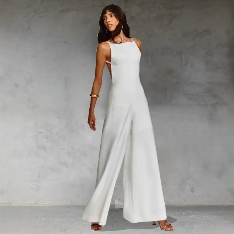 Summer Women's Jumpsuit Long Pants Sleeveless High Waist Wide Leg Ankle-length Pants Solid Color Casual Fashion Women's 2025
