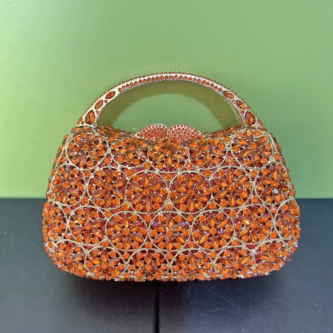 Women Champagne/Blue Color Stone Evening Bags Purses and Handbags Wedding Party Dinner Crystal Flower Clutch Bags Minaudiere Bag