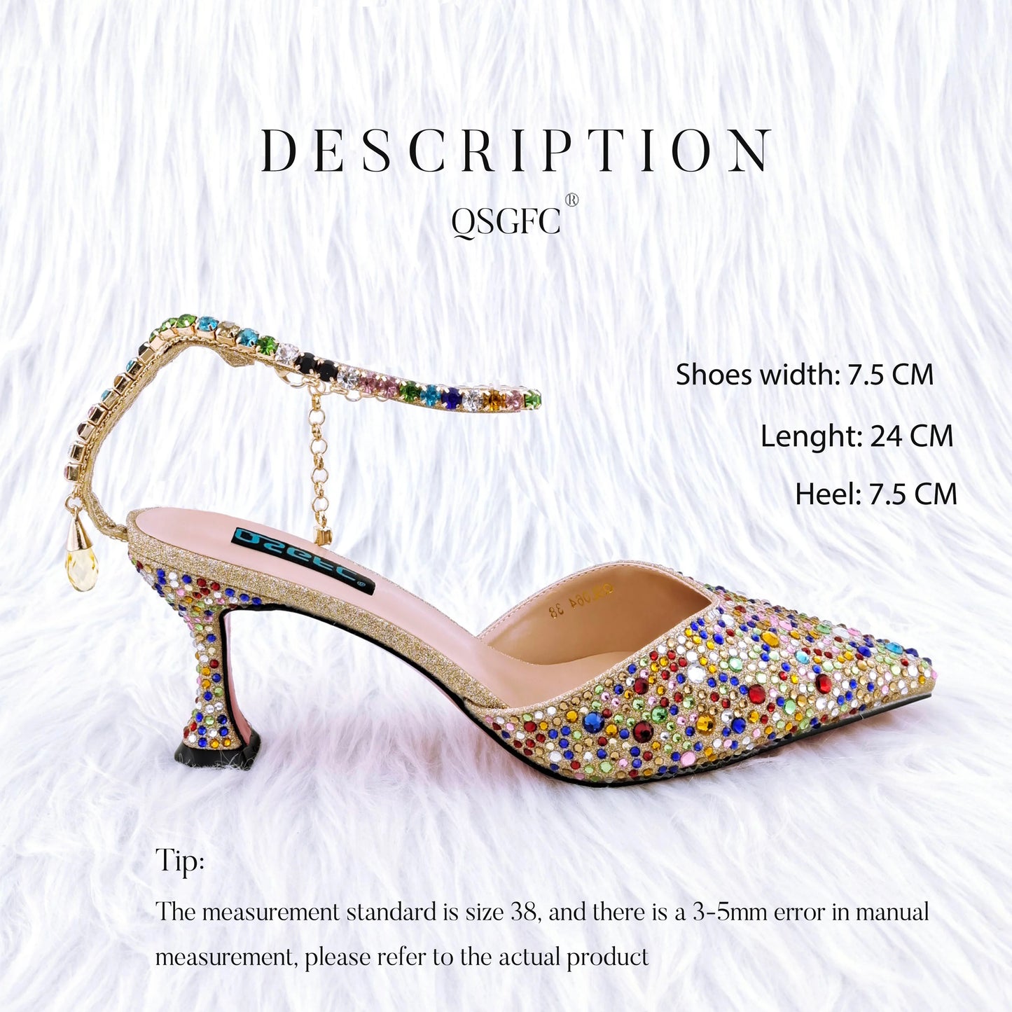 QSGFC Nigerian Popular Pointed Shoes And Bag Handle Soft Small Bag Anklet Design Mid-Heel Women's Shoes