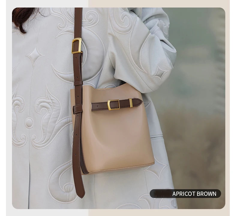 Cow Split Leather Bucket Bag Women Vintage messenger High Quality Simple Handbag Lady Shoulder Bag Luxury Female Crossbody Bags