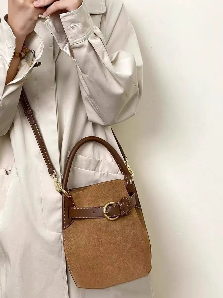 Advanced purple velvet bucket bag for women's new commuting trend single shoulder crossbody bag