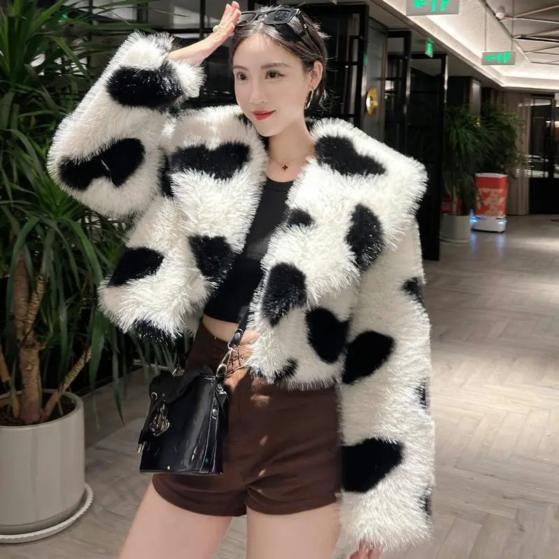 Fur Coat Women's Jacket Navy Collar Love Clothing 2025 Autumn Winter