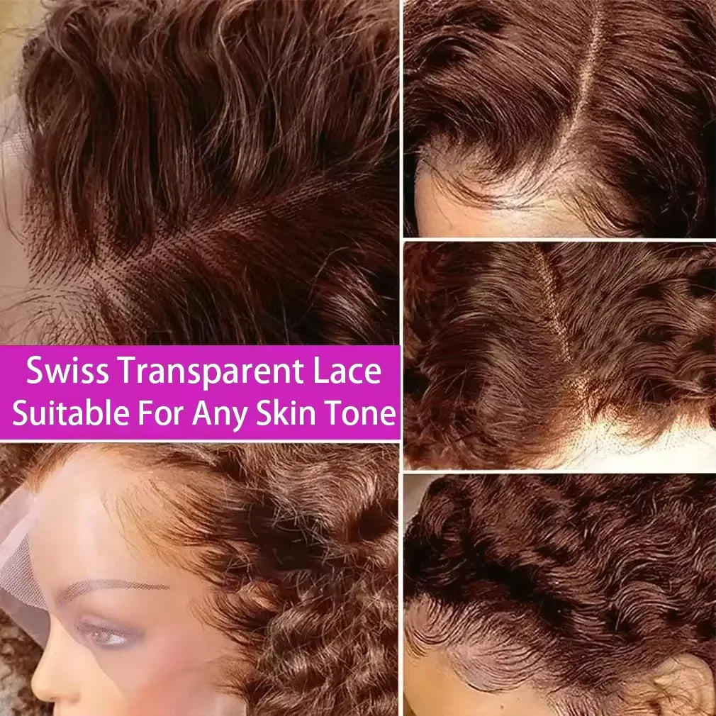 Brown kinky Curly Short Bob Wig 13x4 4x4 Bob Wigs Brazilian Water Deep Wave Human Hair Wig Preplucked For Woman Short Pixie