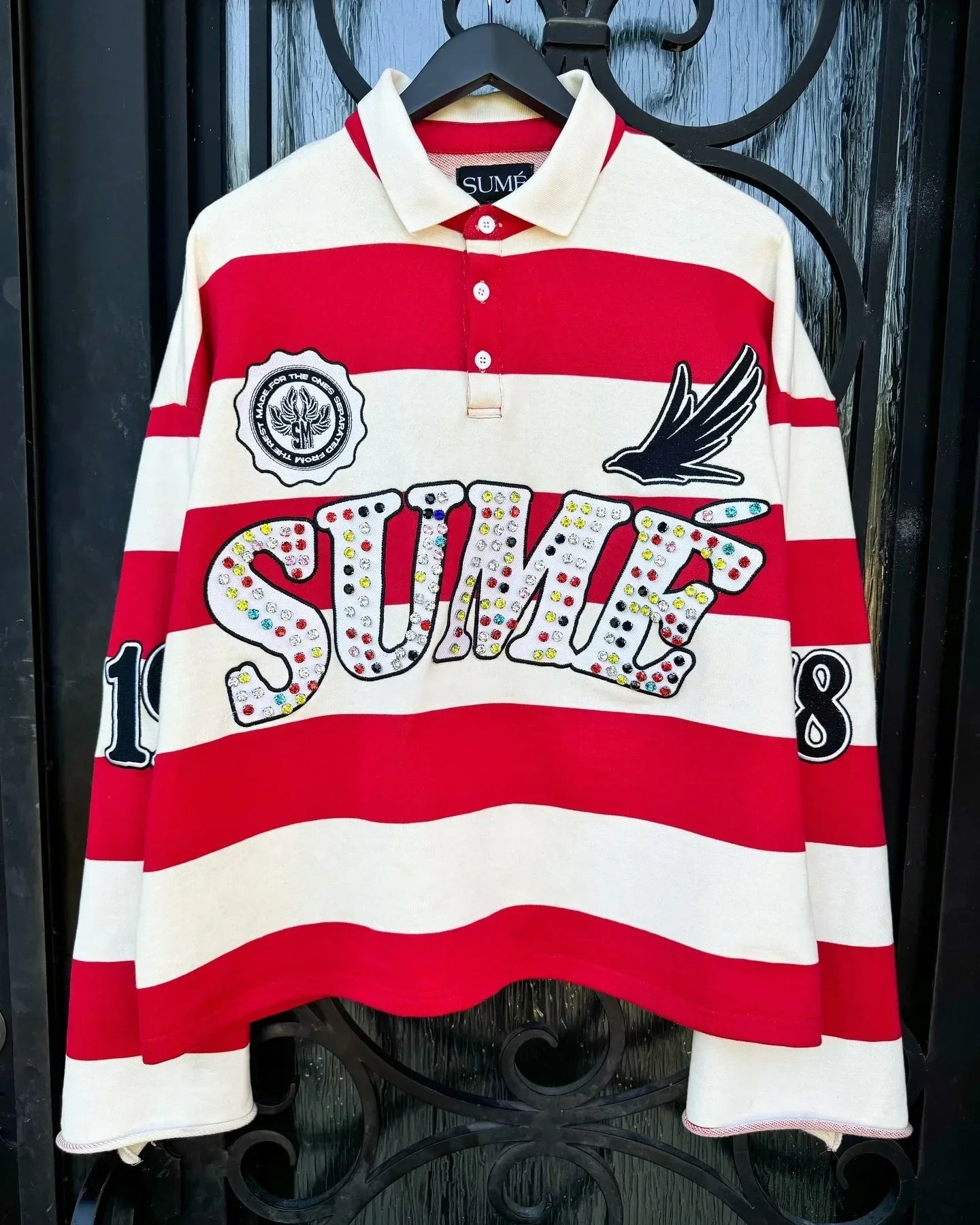 American Harajuku Fashion Hip-hop Striped Pretty Girl Shirt Letter Printed Polo Shirt Y2k Retro Men's Long Sleeved T-shirt