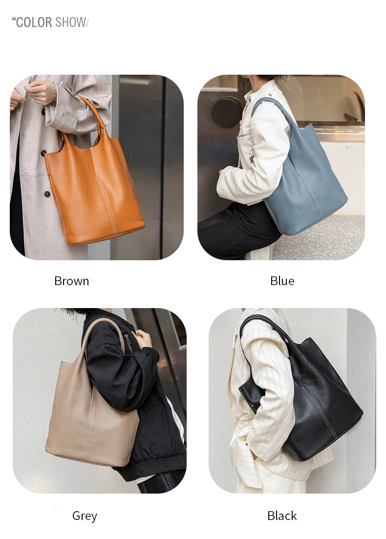 Bucket Bag Ladies Luxury Women Tote Bag Casual Genuine Cow Leather Shoulder Bags ladies Tote Handbags Big Shopper Bag for Female