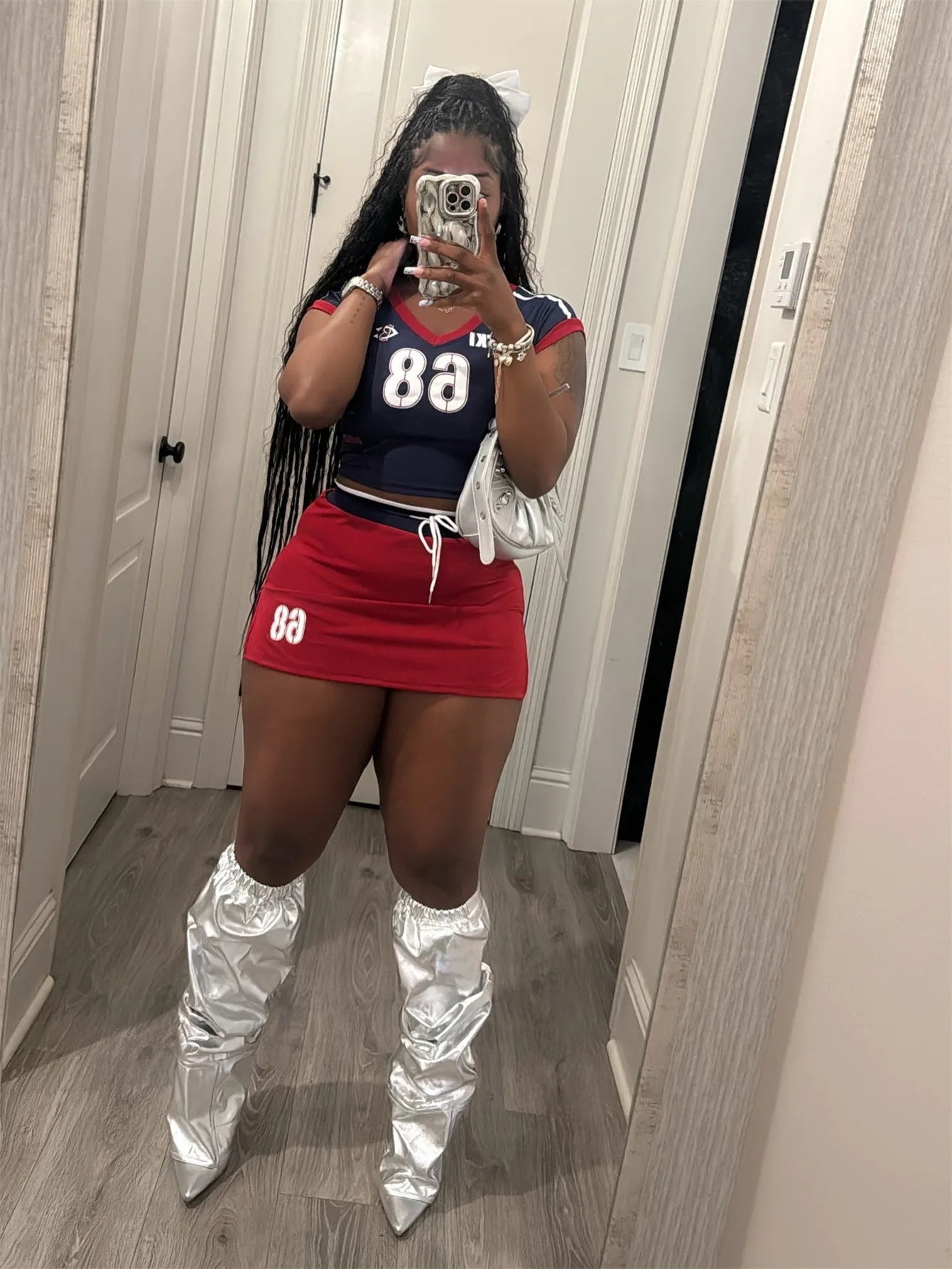 FAGADOER Y2K Letter Print 2 Piece Sets Women Outfit Fashion V Neck Crop Tops And Drawstring High Waist Skirt Hot Girl Streetwear