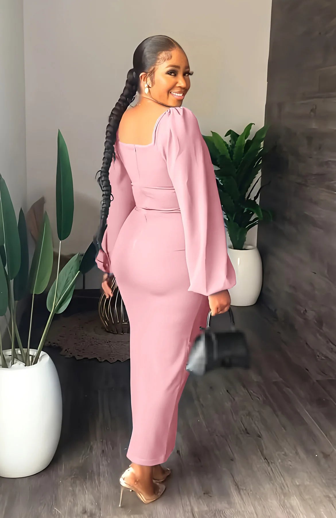 Elegant Ankle Length Knit Evening Party Dress for Women