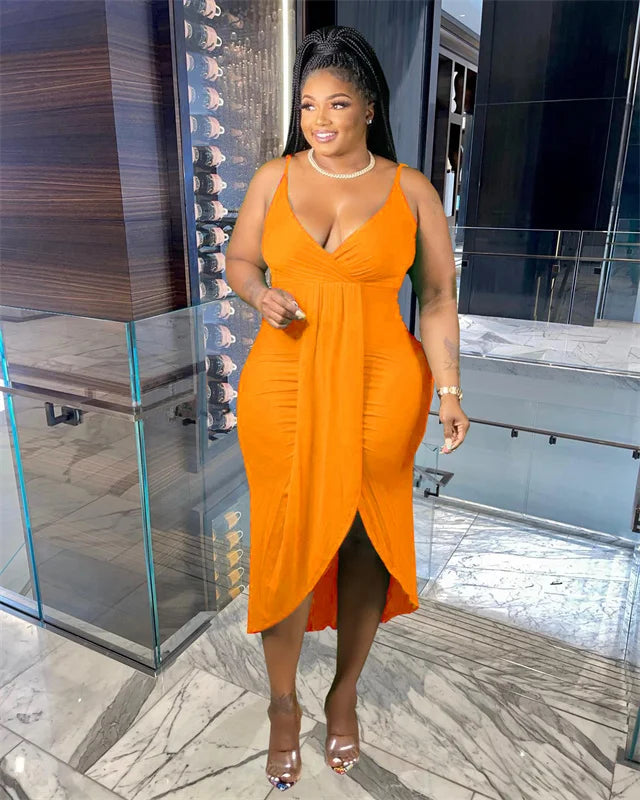 Wmstar Plus Size Women Dresses Summer Clothing Sexy Bodycon Stretch Sling Solid Maxi Party Dress 2022 Wholesale Dropshipping