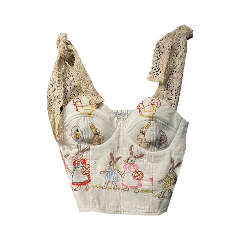 Women's Crop Top Vintage Y2k 2023 Summer Camisole Fashion Streetwear Casual Print Tube Top Female Sexy Lace Up Off Shoulder Vest
