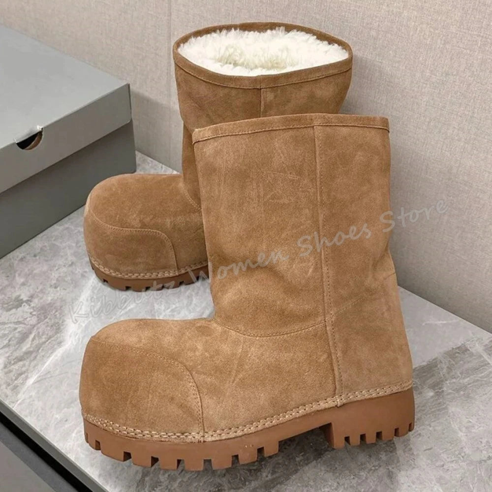 Suede Warm Winter Snow Boots Knee High Big Round Toe Flat With Outdoor Fashion Concise Luxury Sexy Novelty Slip-On Shoes Newest