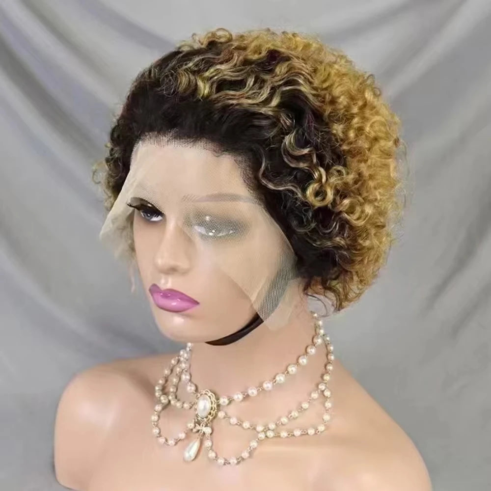 Pixie Curls 100% Human Hair 13x4 Lace Frontal Wigs Pixie Cut Short Bob Human Hair Wig Transparent Lace Front Human Hair Wig