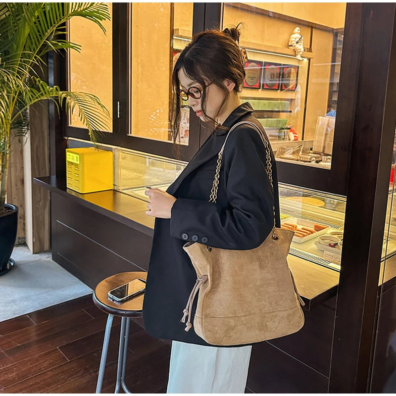 Brand Diamond-shaped Underarm Bag New Women Luxury Retro Fashion Versatile Drawstring Chain Bag Textured Hardware Shoulder Bag