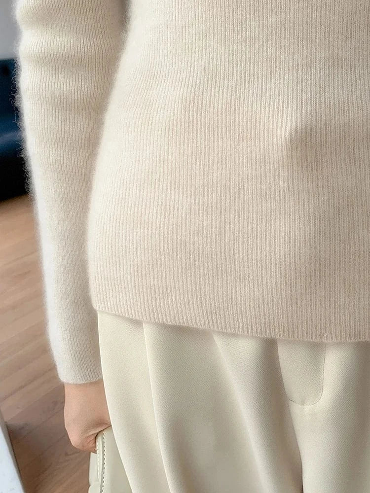 Women 100% Cashmere Sweater Mock Neck Pullover Autumn Winter Slim Basic Cashmere Knitwear Soft Warm High Strecth Pullover Tops