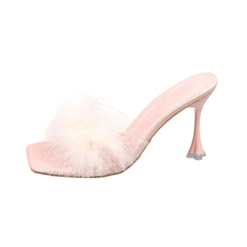 Black Faux Fur High Heel Sandals