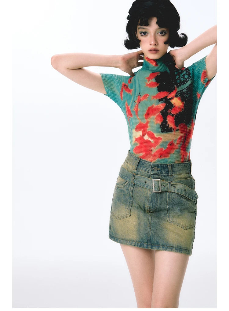 Women Bodycon T-Shirts Short Sleeve Tie Dye Tees Stretch Crop Tops Goblin Core 2000s Coquette Gyaru Aesthetic Kpop Kawaii Summe