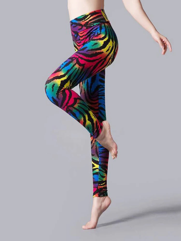 CUHAKCI High Waist Leggings Sportwear Workout Women Jeggings Elastic Pants Leopard Summer Printed Stripe Sexy Fitness Leggins