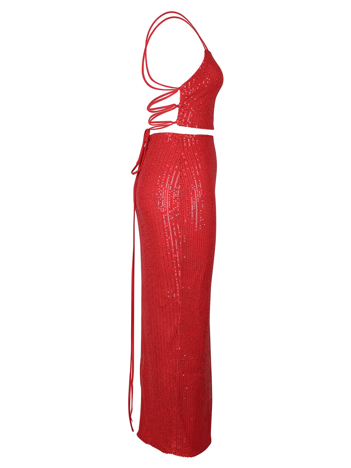 CM.YAYA Women Strapless Sleeveless Sequined Top + Long Skirt Suit 2025 Street Sexy Party Matching Two 2 Piece Dress Sets Outfit