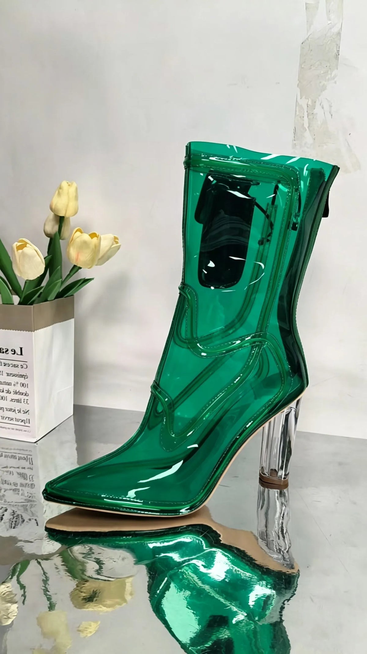 Light Up Transparent Ankle Boots With Block Heels for Women
