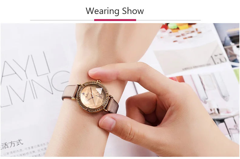 Rhinestones Julius Lady Women's Watch Fashion Hours Bracelet Real Leather Girl's Birthday Gift No Box