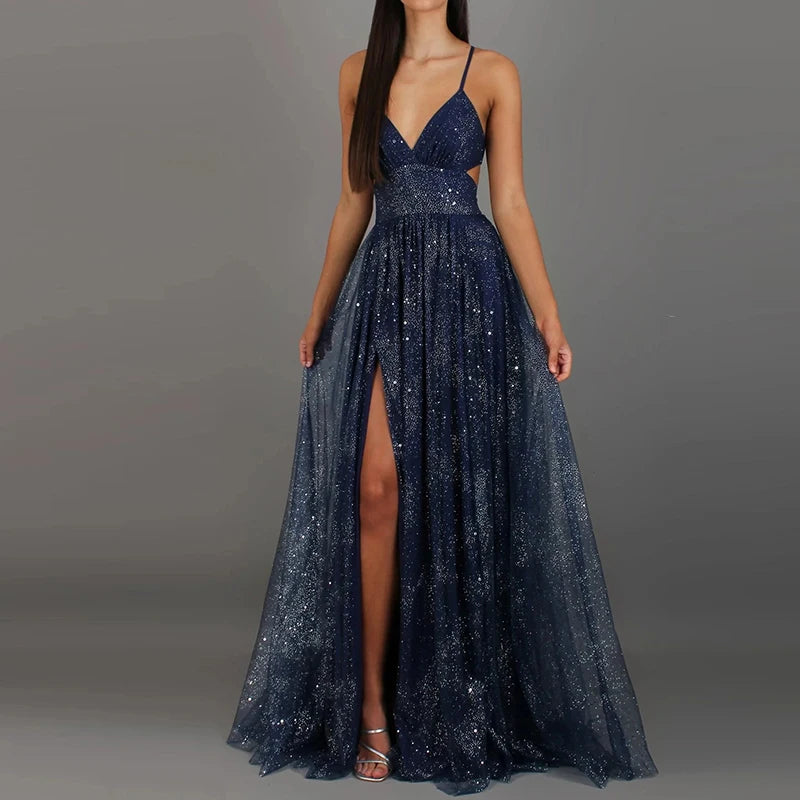 Elegant High Waist Pleated Split Maxi Dress for Women