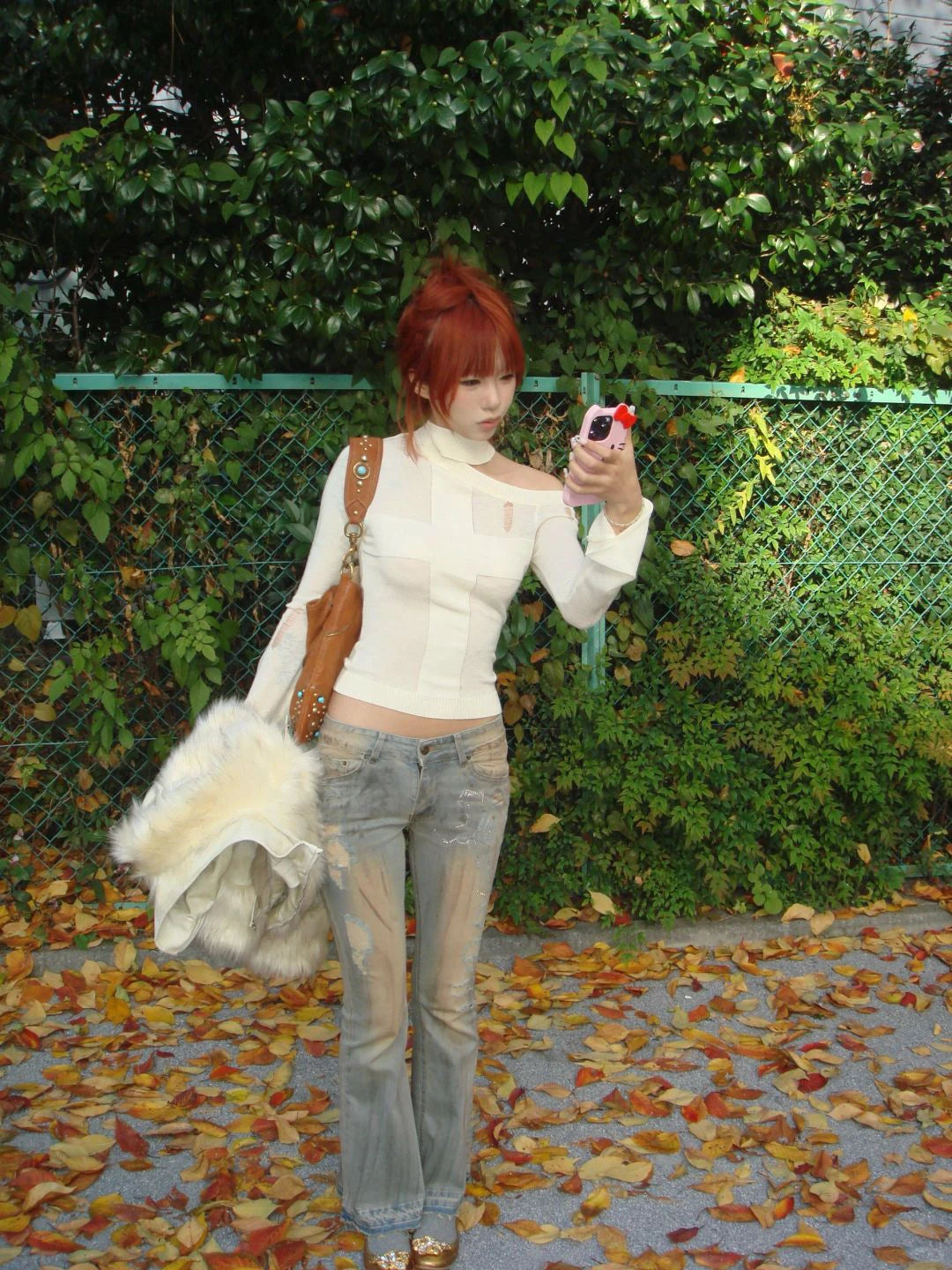 Karrram Japanese Y2k Knitted Tops 2000s Aesthetics Long Sleeve Knit T-shirt Vintage Harajuku Off Shoulder Knitwear Korean Style