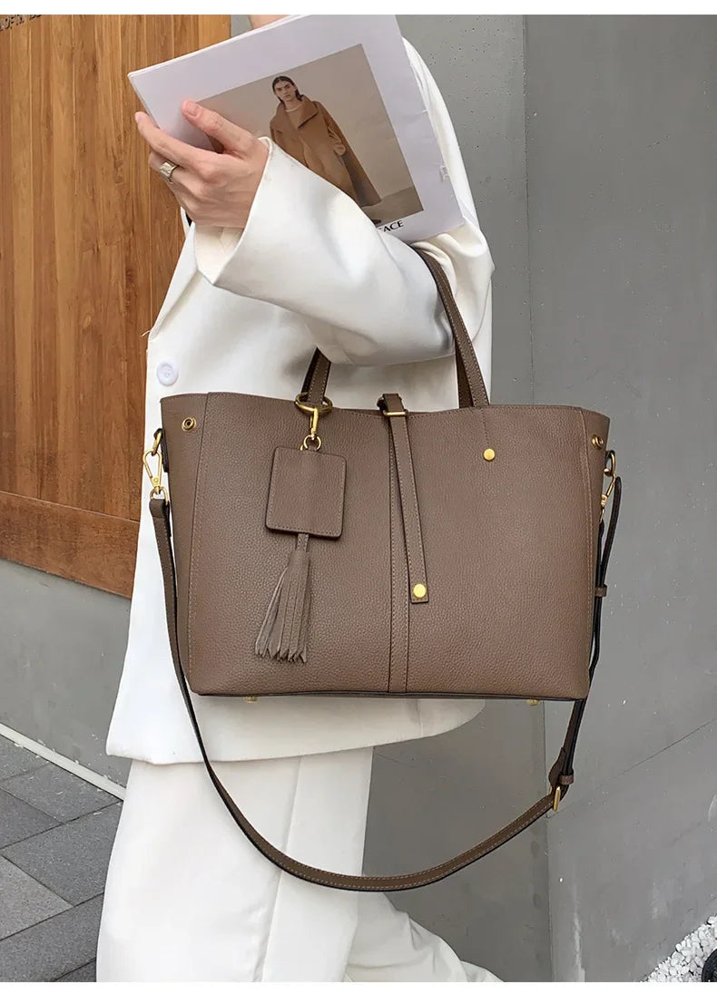 Female Soft Natural Cowhide Handbags Women Cow Genuine Leather Shoulder Bag Ladies Fashion Designer Luxury Retro Crossbody Bags