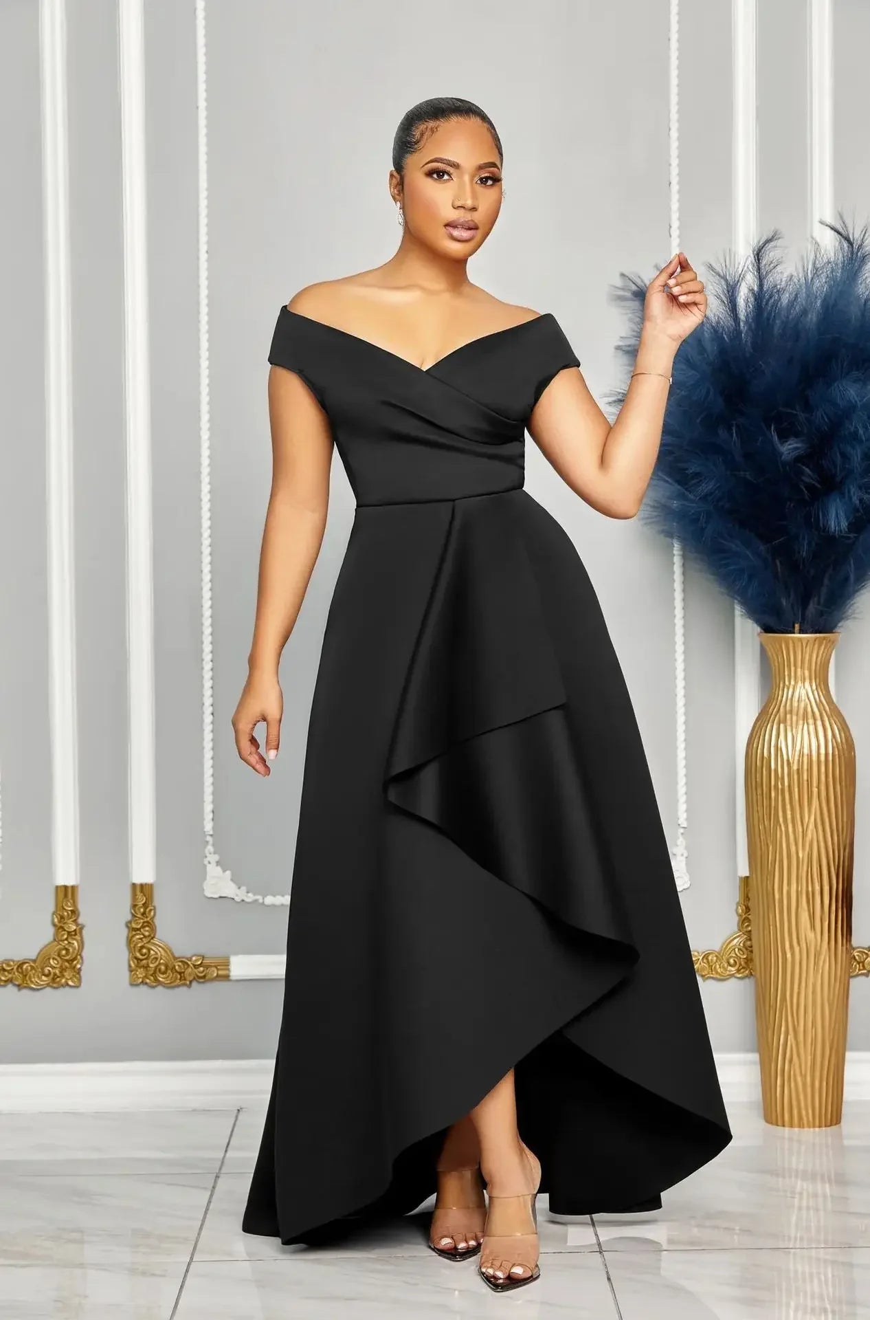 Sexy Slimming Solid Color Off-Shoulder Maxi Dress S10629 European And American Style Smooths Your Silhouette