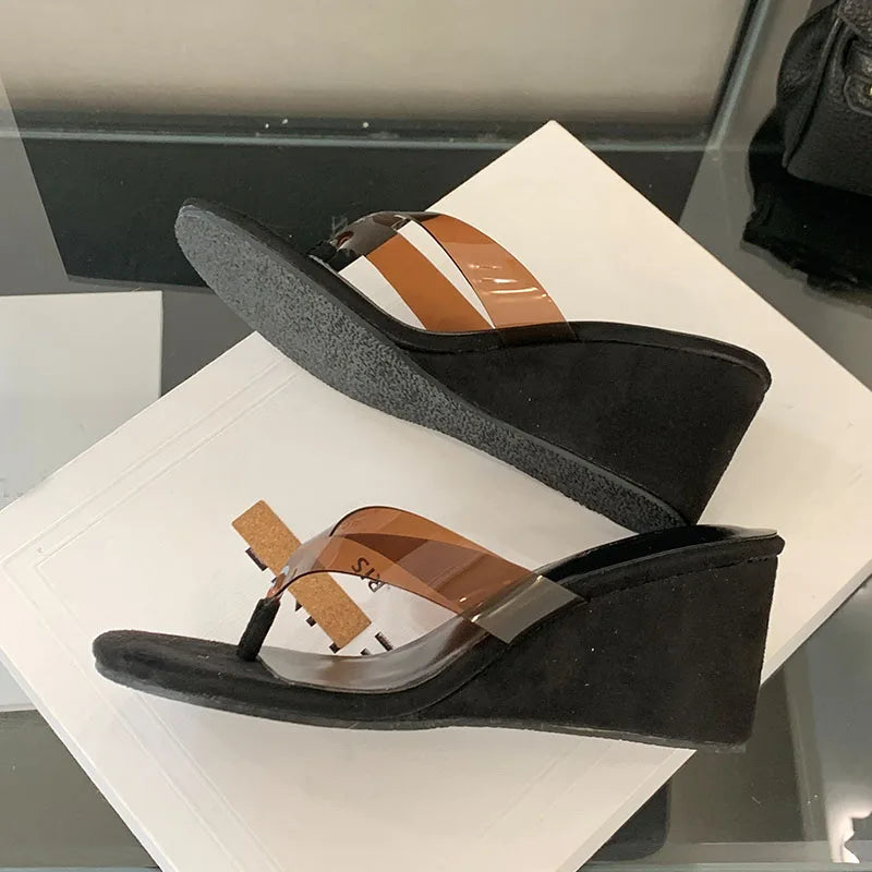 Fashion Transparent Women Wedges Slippers Shoes Female Flip flops Sandals Slides Round Toe Ladies Wedges Slippers Shoes Pumps