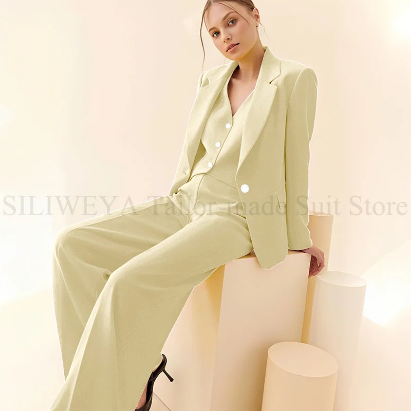 Classy New in Yellow Suits for Women 3 Pieces Jacket Vest Pants Female Clothing Slim Fit Office Banquet Lady's Blazers Sets