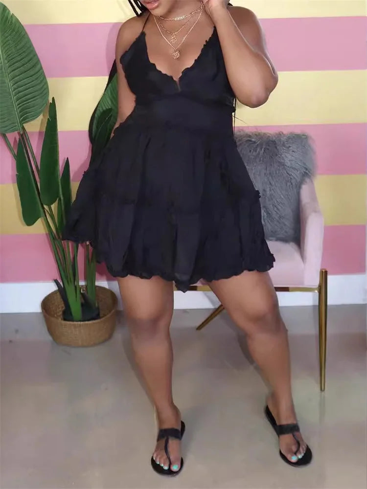 Wmstar Plus Size Dress Women Clothing Elegant Sexy Cut Strip V Neck Summer Clothes Hot Sale Mini Dresses Wholesale Dropshipping