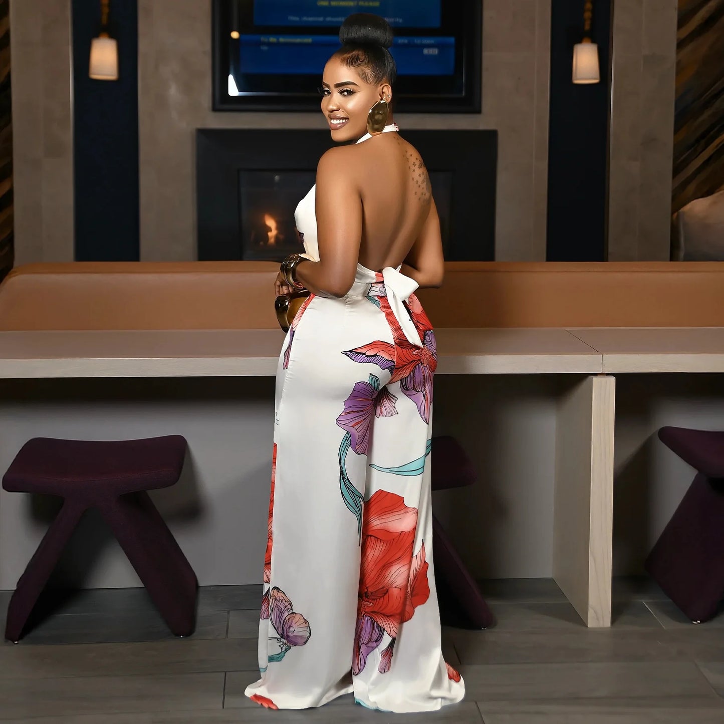 CM.YAYA Women's Set Pile Collar Elegant Floral Print Top and Wide Leg Pants Suit 2025 Summer Two 2 Piece Sets Outfit Tracksuit