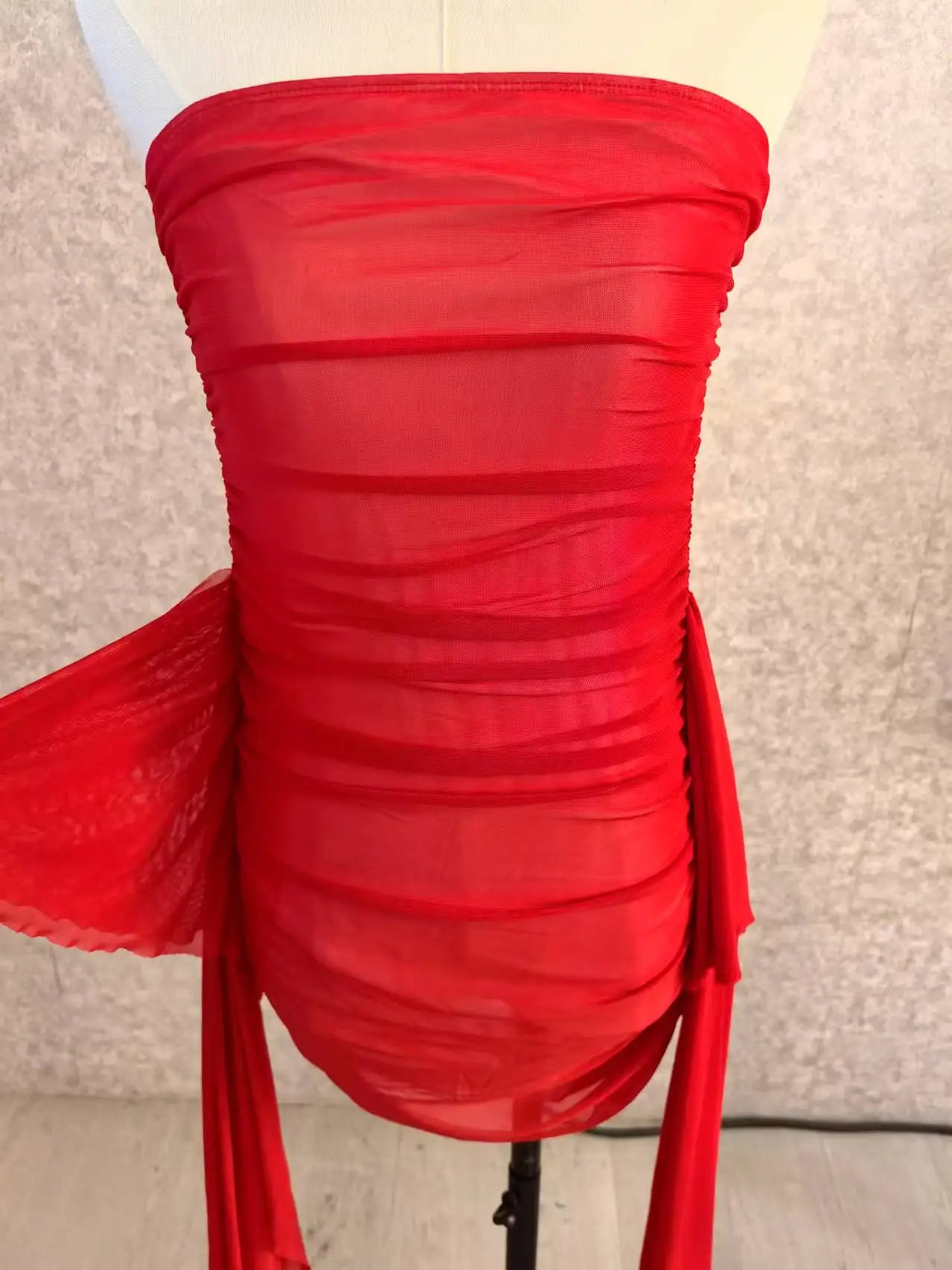 CM.YAYA Women Ribbon Strapless Mesh Mini Dress 2024 Fall Sleeveless Evening Sexy Club Party Evening High Street Dresses