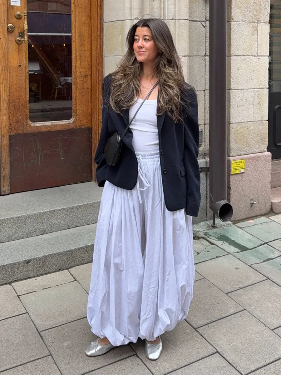 Bornladies Autumn Womens 100% Cotton Loose Lantern Style Wide Leg Pants Street Style Casual Lazy Pants Fashion Trousers